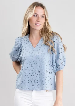 Broderie Anglaise Shirt - Dove Blue