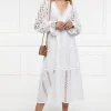 Broderie Lace V-Neck Midi Dress - White