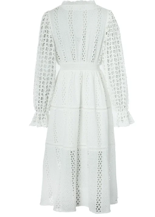 Broderie Lace V-Neck Midi Dress - White