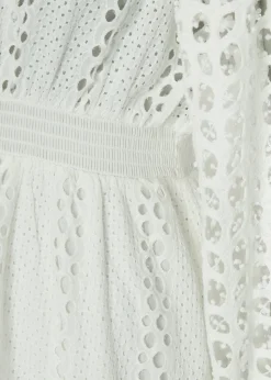 Broderie Lace V-Neck Midi Dress - White