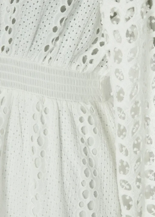 Broderie Lace V-Neck Midi Dress - White