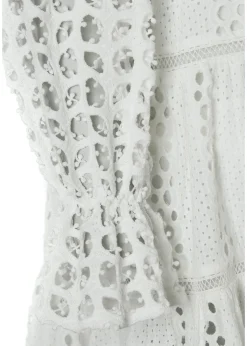 Broderie Lace V-Neck Midi Dress - White