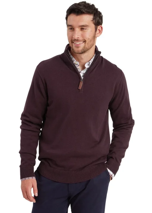 Calton Cotton Cashmere 1/4 Zip Jumper - Wine