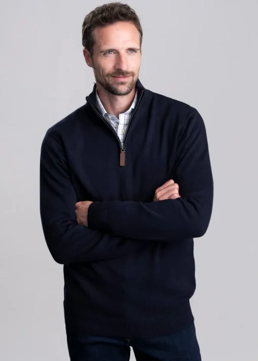 Calton Cotton Cashmere 1/4 Zip Jumper - Navy