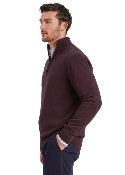 Calton Cotton Cashmere 1/4 Zip Jumper - Wine