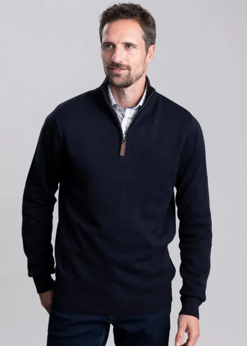 Calton Cotton Cashmere 1/4 Zip Jumper - Navy
