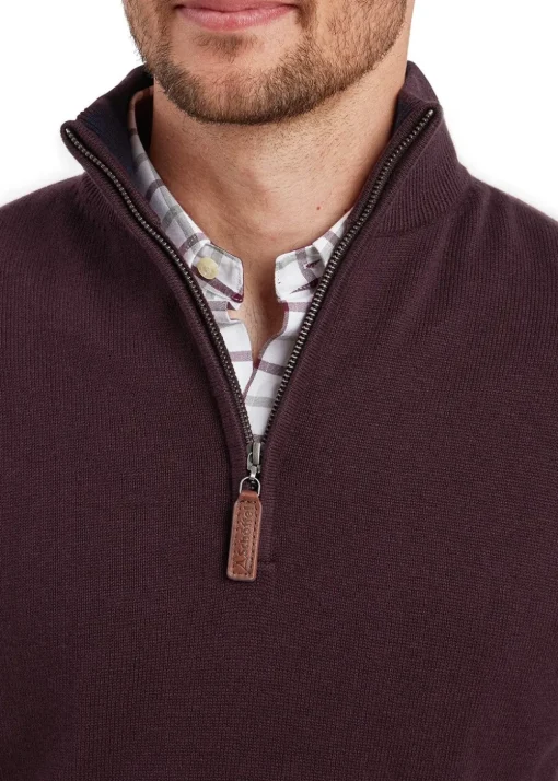 Calton Cotton Cashmere 1/4 Zip Jumper - Wine