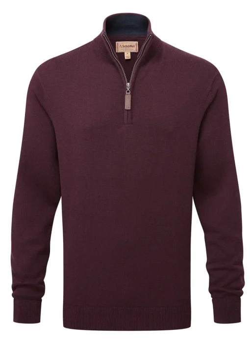 Calton Cotton Cashmere 1/4 Zip Jumper - Wine