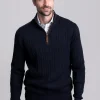 Calton Cotton Cashmere Cable 1/4 Zip Jumper - Navy