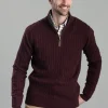 Calton Cotton Cashmere Cable 1/4 Zip Jumper - Wine