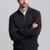 Calton Cotton Cashmere Cable 1/4 Zip Jumper - Charcoal