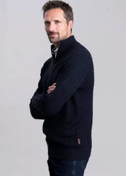 Calton Cotton Cashmere Cable 1/4 Zip Jumper - Navy