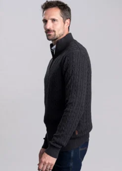 Calton Cotton Cashmere Cable 1/4 Zip Jumper - Charcoal