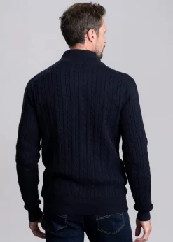 Calton Cotton Cashmere Cable 1/4 Zip Jumper - Navy