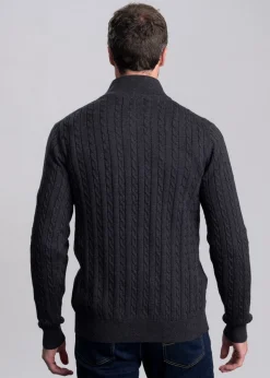 Calton Cotton Cashmere Cable 1/4 Zip Jumper - Charcoal