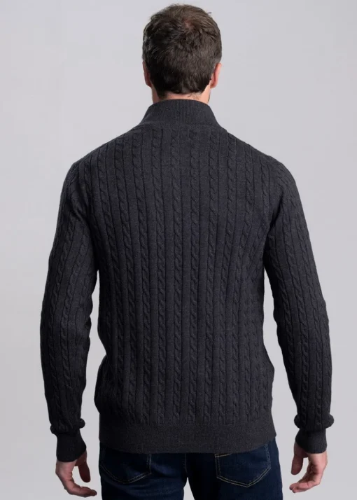 Calton Cotton Cashmere Cable 1/4 Zip Jumper - Charcoal