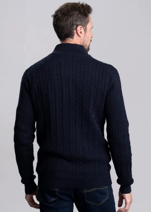 Calton Cotton Cashmere Cable 1/4 Zip Jumper - Navy