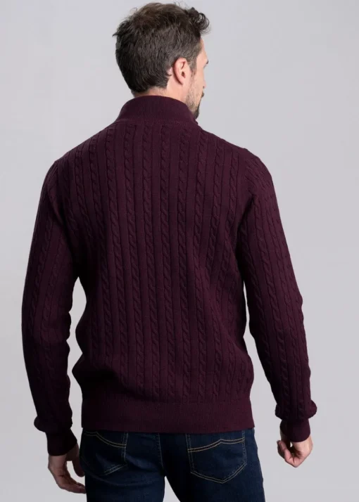 Calton Cotton Cashmere Cable 1/4 Zip Jumper - Wine