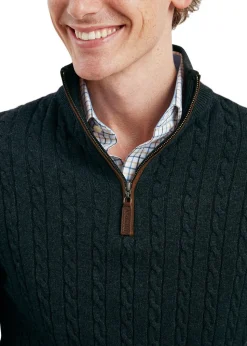 Calton Cotton Cashmere Cable 1/4 Zip Jumper - Charcoal