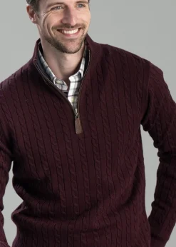 Calton Cotton Cashmere Cable 1/4 Zip Jumper - Wine
