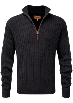 Calton Cotton Cashmere Cable 1/4 Zip Jumper - Charcoal