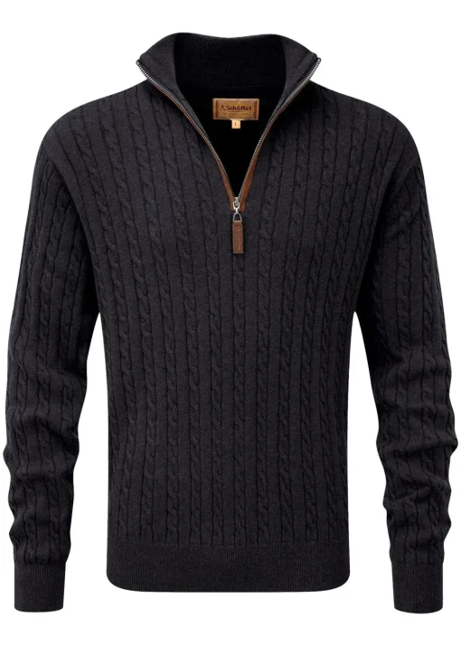 Calton Cotton Cashmere Cable 1/4 Zip Jumper - Charcoal