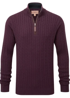 Calton Cotton Cashmere Cable 1/4 Zip Jumper - Wine