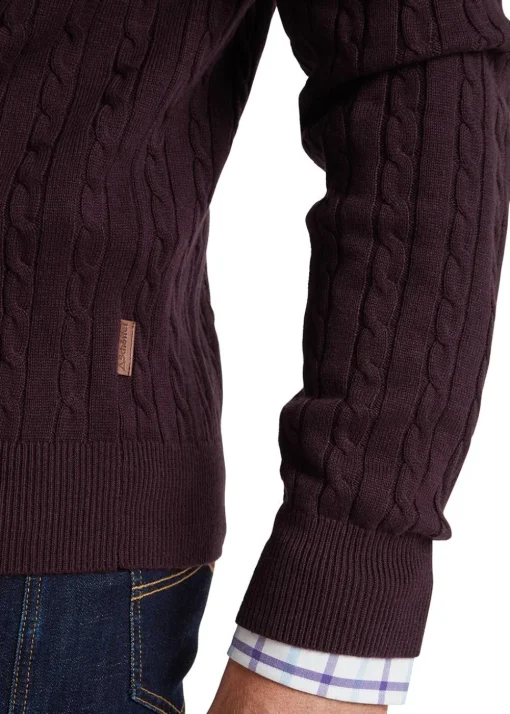 Calton Cotton Cashmere Cable 1/4 Zip Jumper - Wine
