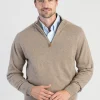 Cashmere 2 Ply Zip Neck Sweater - Dark Natural with Mocha