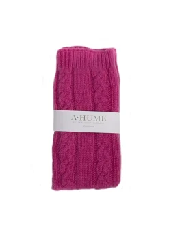 Cashmere Cable Bedsocks - Infra Pink