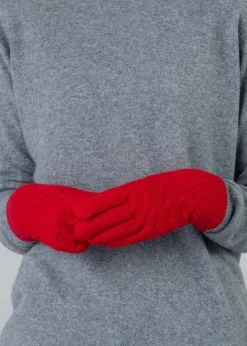 Cashmere Cable Gloves - Cardinal