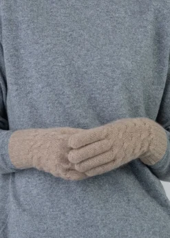 Cashmere Cable Gloves - Dark Natural