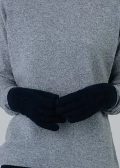 Cashmere Cable Gloves - Navy
