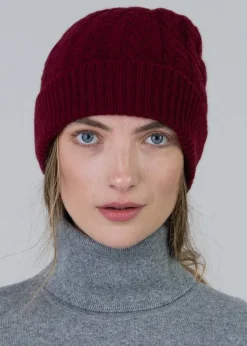 Cashmere Cable Hat - Claret