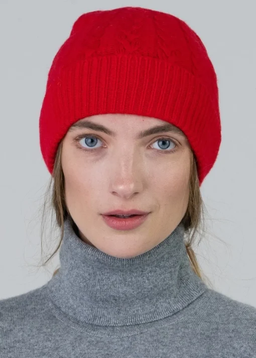 Cashmere Cable Hat - Cardinal