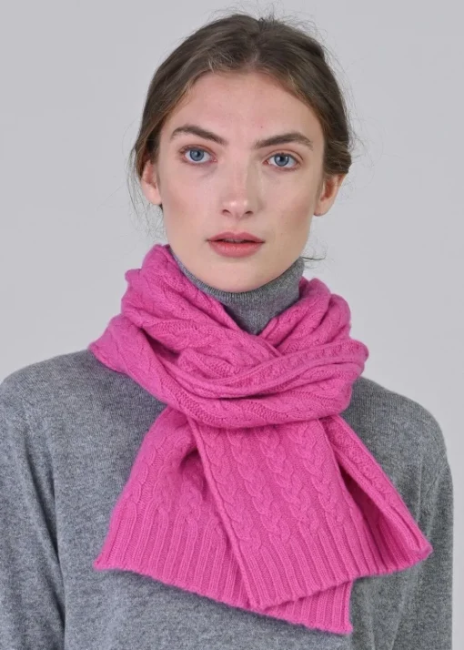 Cashmere Cable Scarf - Infra Pink