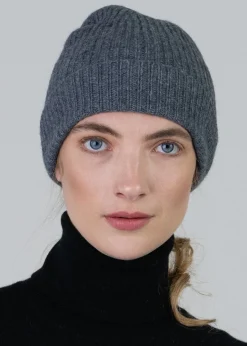 Cashmere Ribbed Hat - Derby Grey