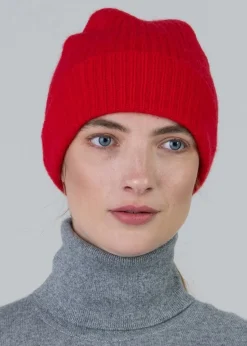 Cashmere Ribbed Hat - Cardinal