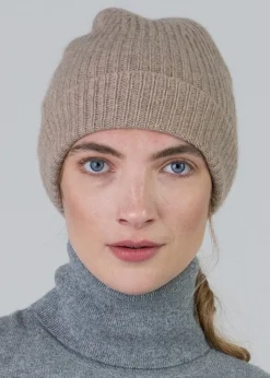 Cashmere Ribbed Hat - Dark Natural