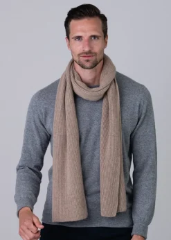 Cashmere Ribbed Scarf - Dark Natural