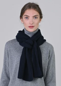 Cashmere Ribbed Scarf - Navy