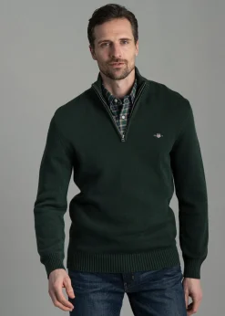 Casual Cotton Half Zip - Tartan Green