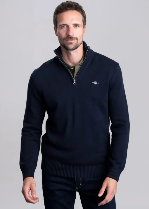 Casual Cotton Half Zip - Evening Blue