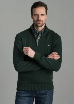 Casual Cotton Half Zip - Tartan Green