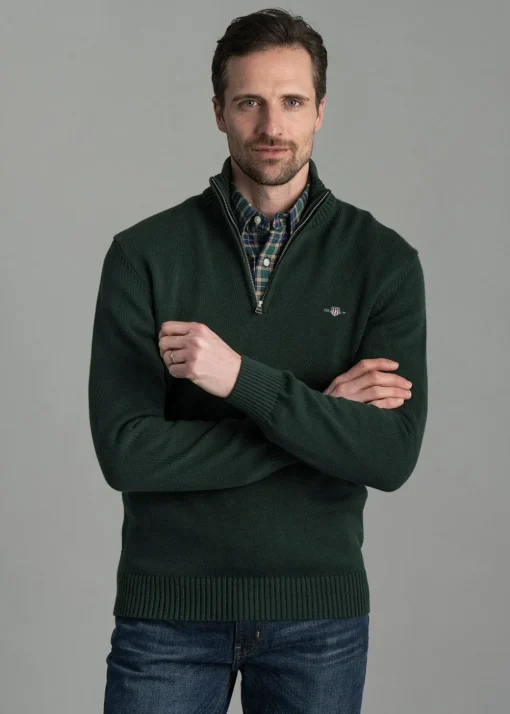 Casual Cotton Half Zip - Tartan Green