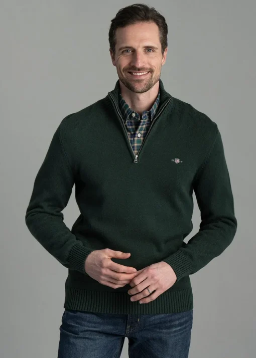 Casual Cotton Half Zip - Tartan Green