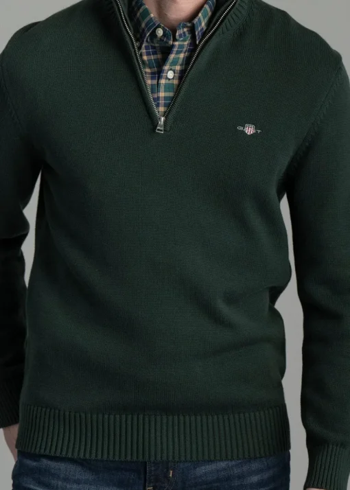 Casual Cotton Half Zip - Tartan Green
