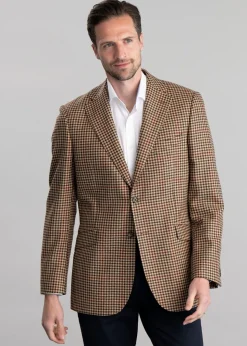 Chillingham Tweed Jacket - Oatmeal, Brown and Olive Gunclub Check with Burgundy