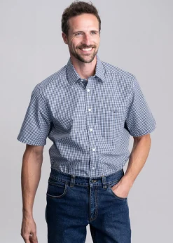 Classic Poplin Check Shirt - Navy and Charcoal