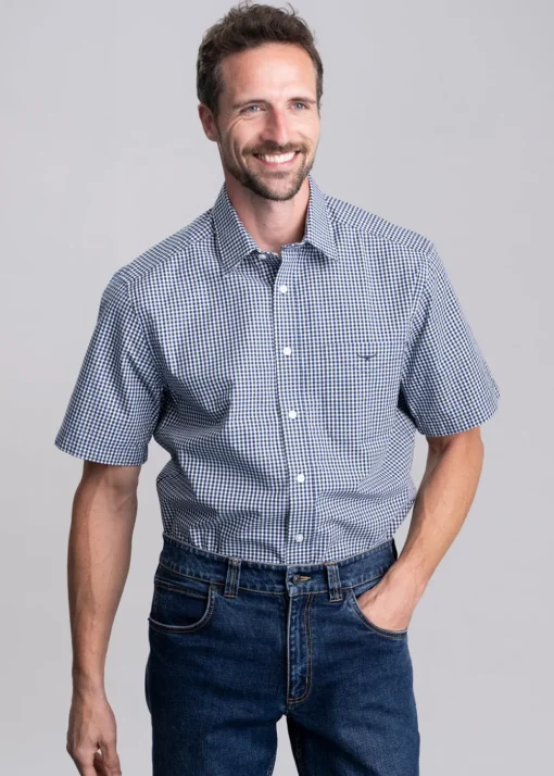 Classic Poplin Check Shirt - Navy and Charcoal